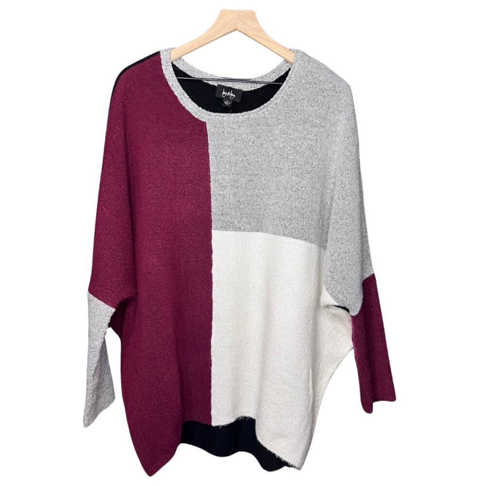 by & by Colorblock Knit Oversized Sweater Drop Shoulder Batwing Sleeve Size L